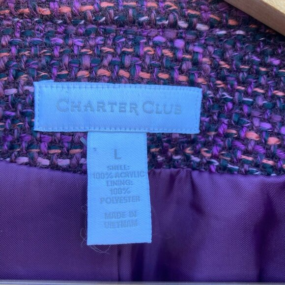 Charter Club L Button Up Jacket Purple Polyester Lining Acrylic Material Shell - Picture 10 of 12
